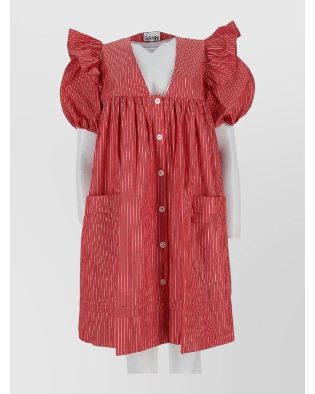 Ganni Red Striped Cotton Mini Dress