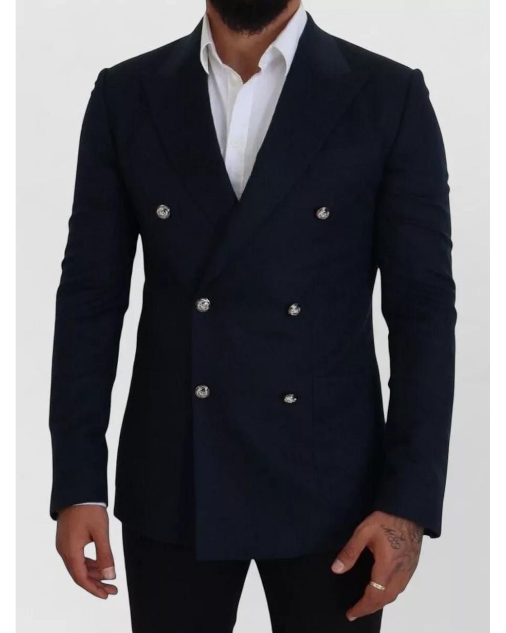 Dolce & Gabbana Blue Cashmere Silk Double Breasted Blazer for men