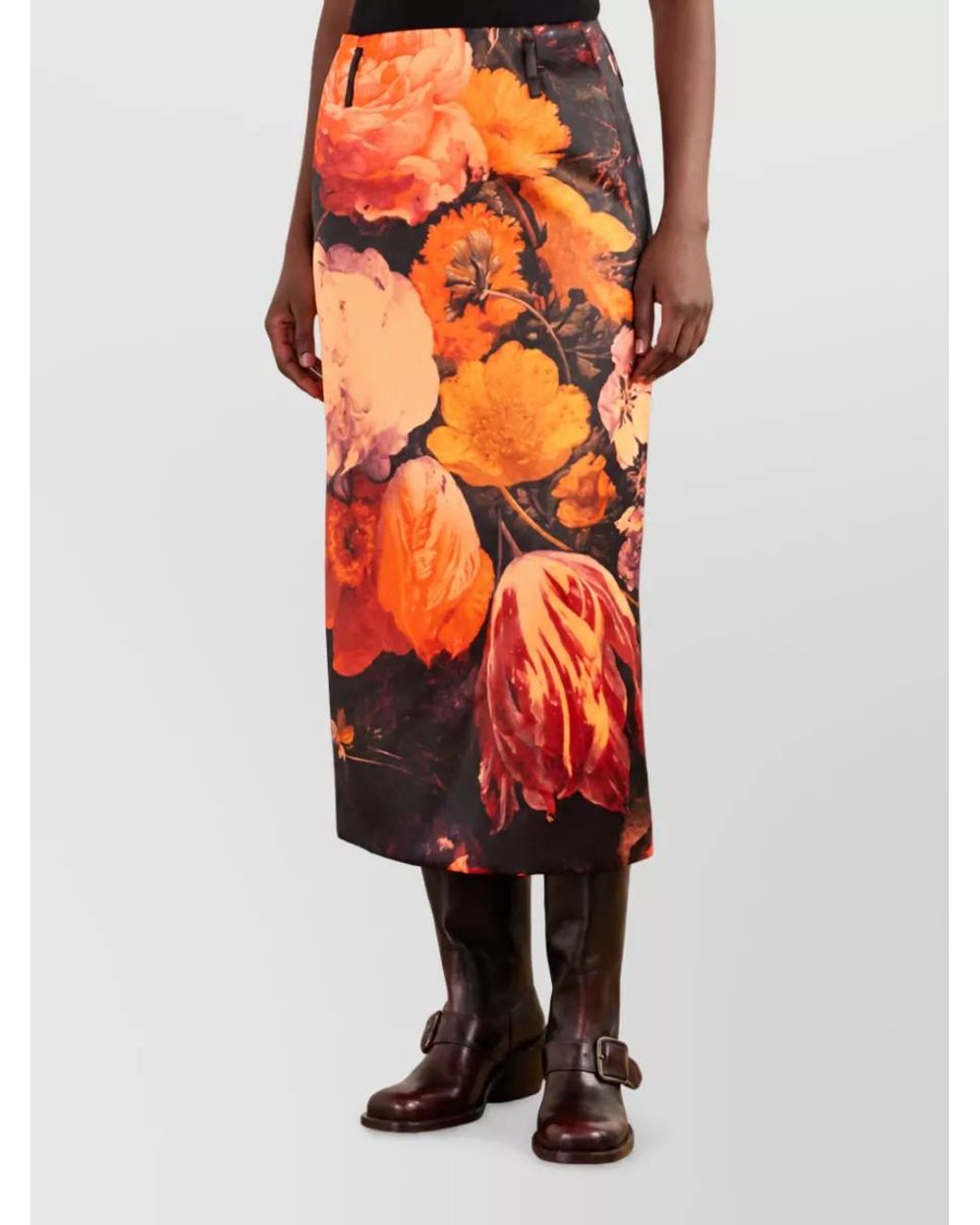 Dries Van Noten Orange Printed Maxi Skirt