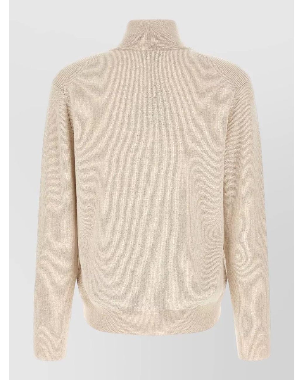 Brioni Natural Cashmere Wool Ribbed High Neck Half Zip Sweater for men