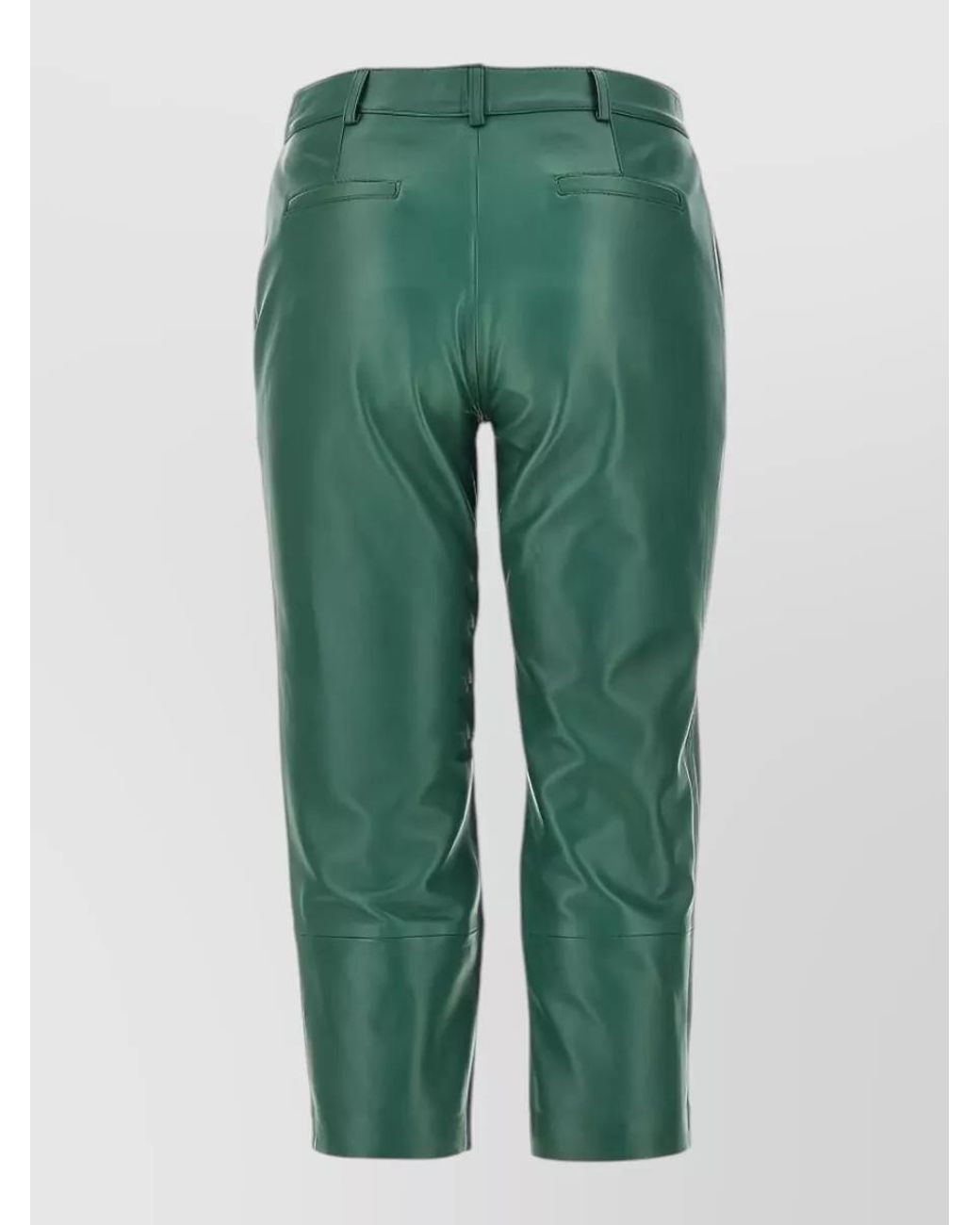 Frankie Shop Green Leather Straight Cropped Trousers