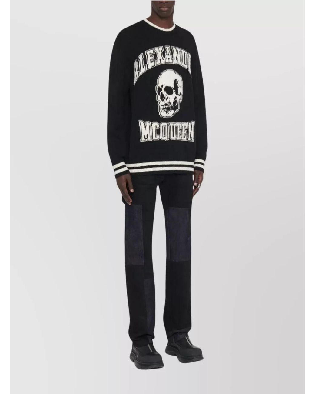 McQueen Black Skull Print Organic Cotton Sweatshirt for men