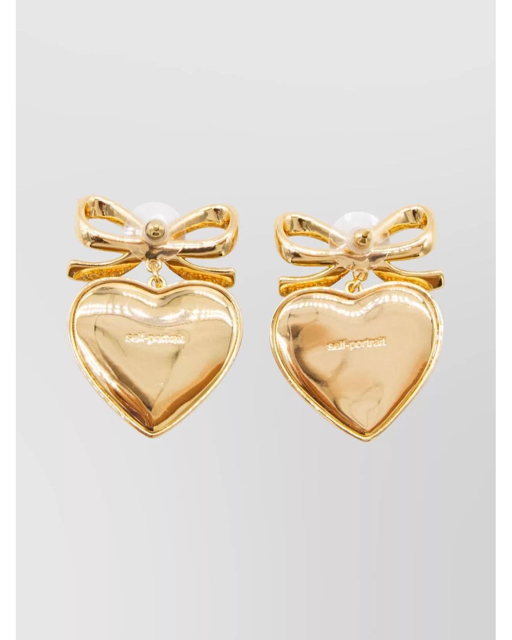 Self-Portrait Metallic Crystal-Embellished Bow Heart Earrings