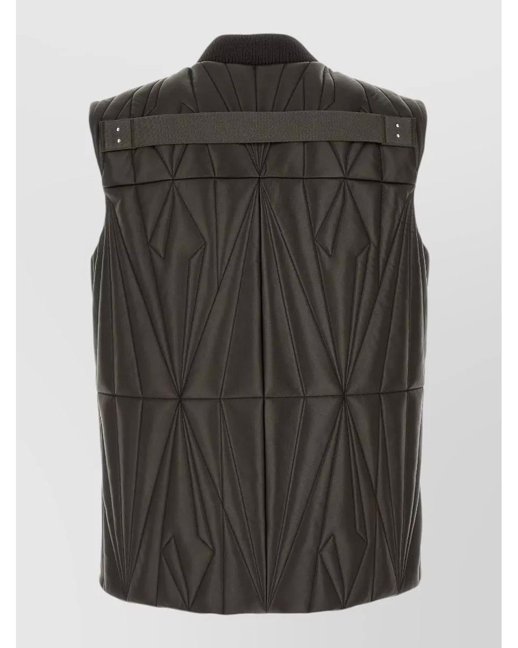 Rick Owens Black Leather Quilted High Neck Vest for men