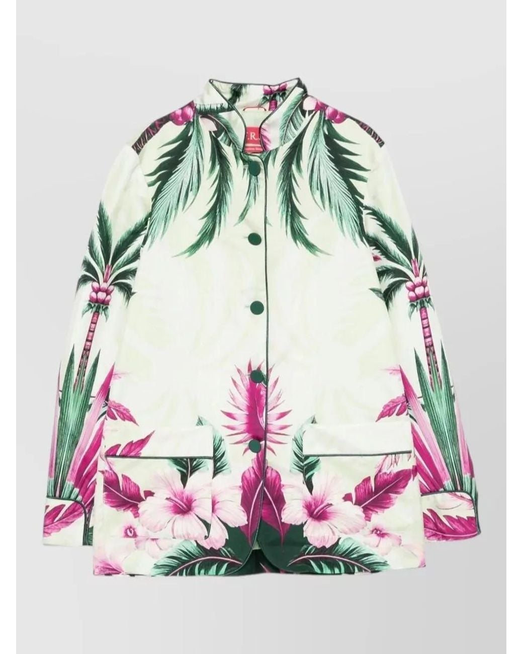 F.R.S For Restless Sleepers Green Silk Floral Print Fitted Jacket