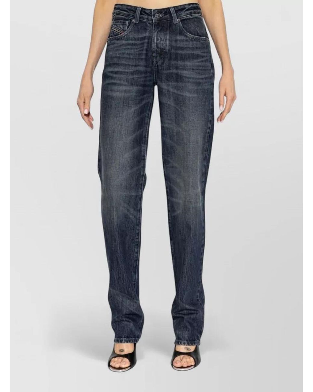 DIESEL Blue Mid-Rise Straight-Leg Jeans