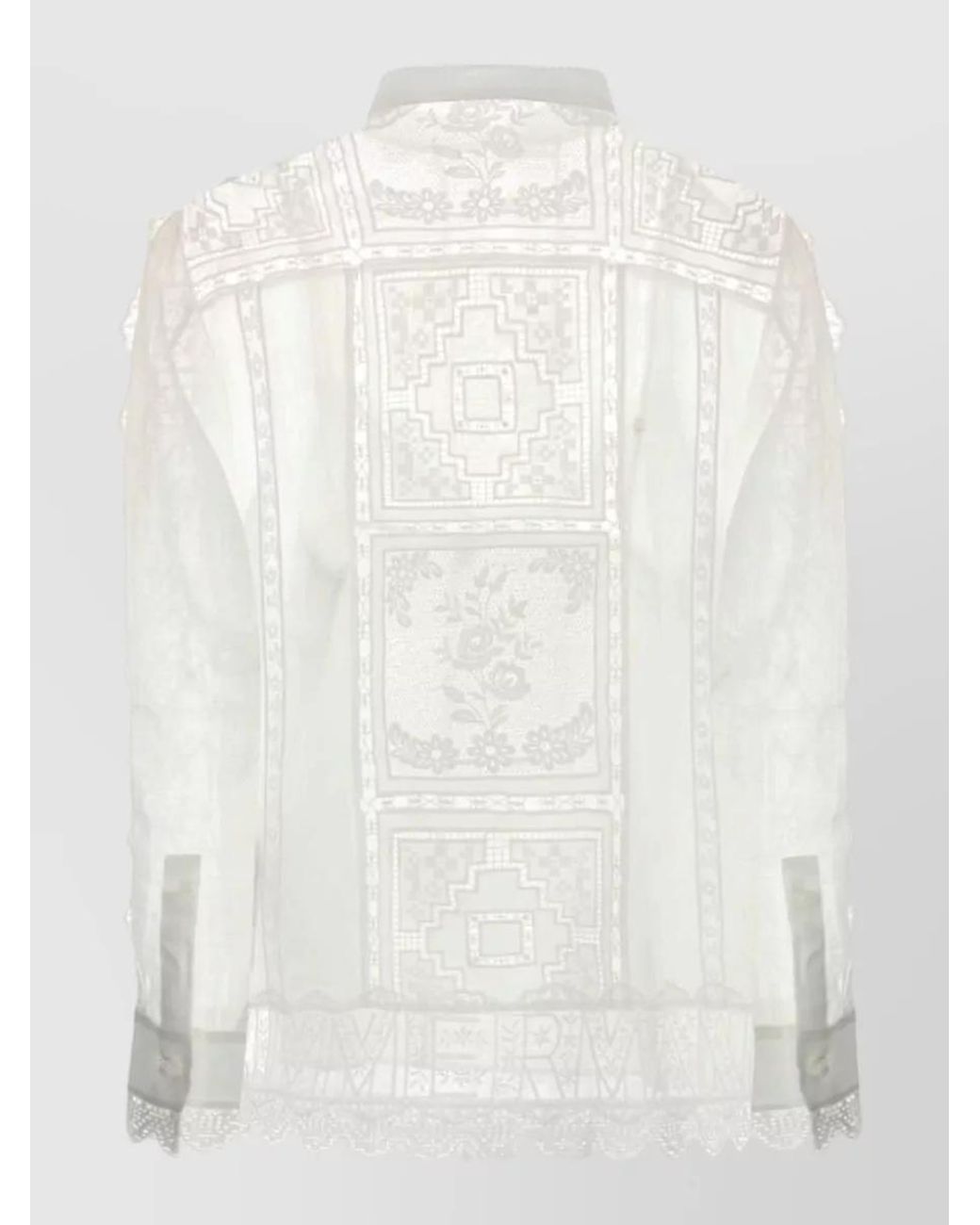 Zimmermann White Ramie High Neck Embroidered Shirt
