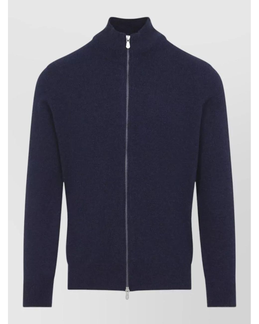 Brunello Cucinelli Blue Cashmere Ribbed Full Zip Cardigan for men