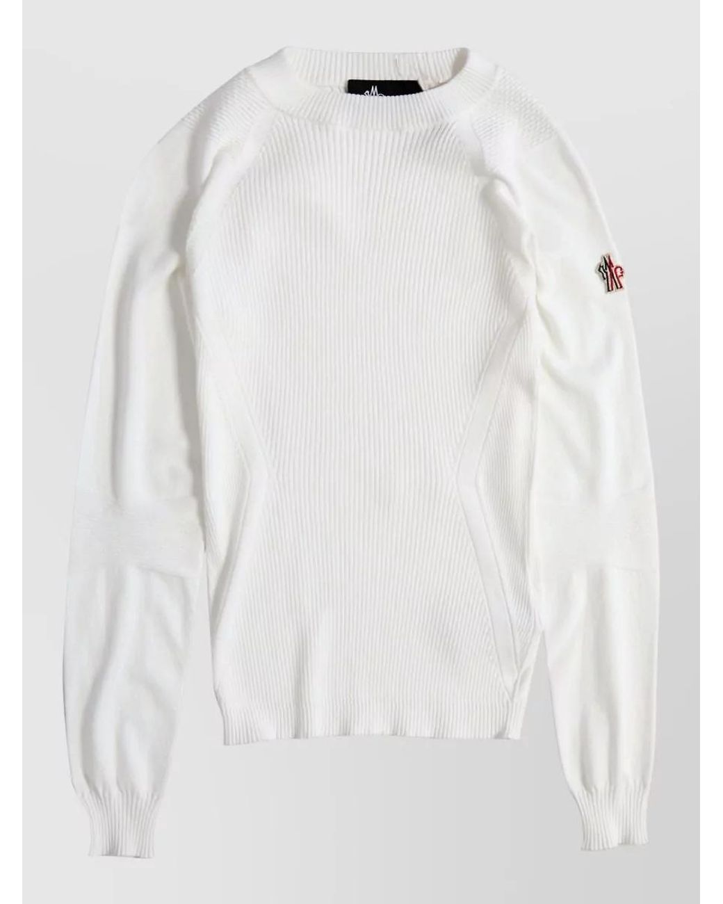 Moncler White Ribbed Slim-Fit Crew-Neck Jumper