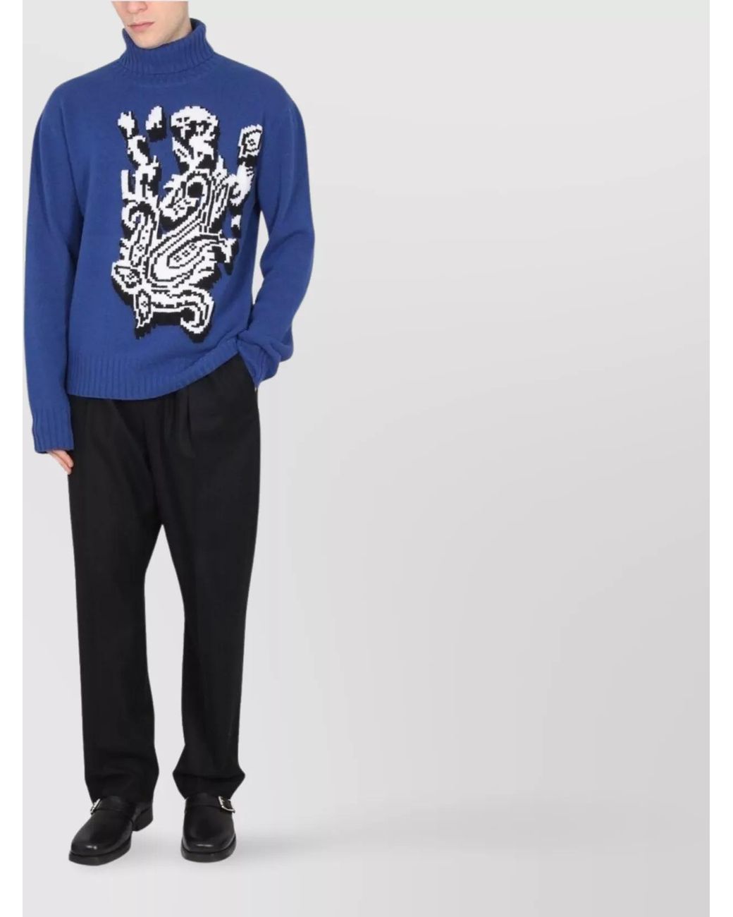 Etro Blue Jacquard Turtleneck Sweater for men