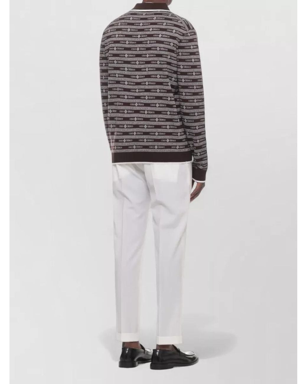 Casablanca Gray Wool Logo-Pattern Long-Sleeve Polo for men