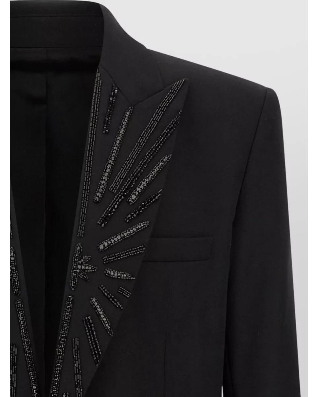 Balmain Black Virgin Wool Crystal-Embellished Blazer for men