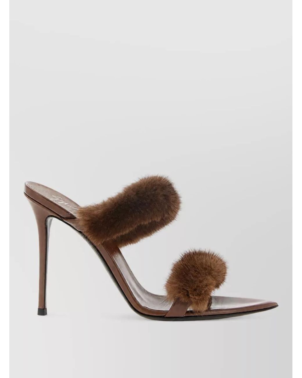 Giuseppe Zanotti Brown Leather Fur-Trim Open-Toe Mules