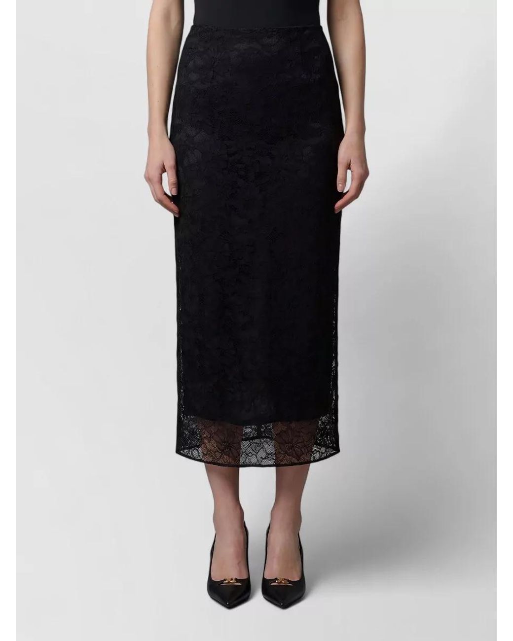 Dolce & Gabbana Black Lace High-Rise Midi Pencil Skirt