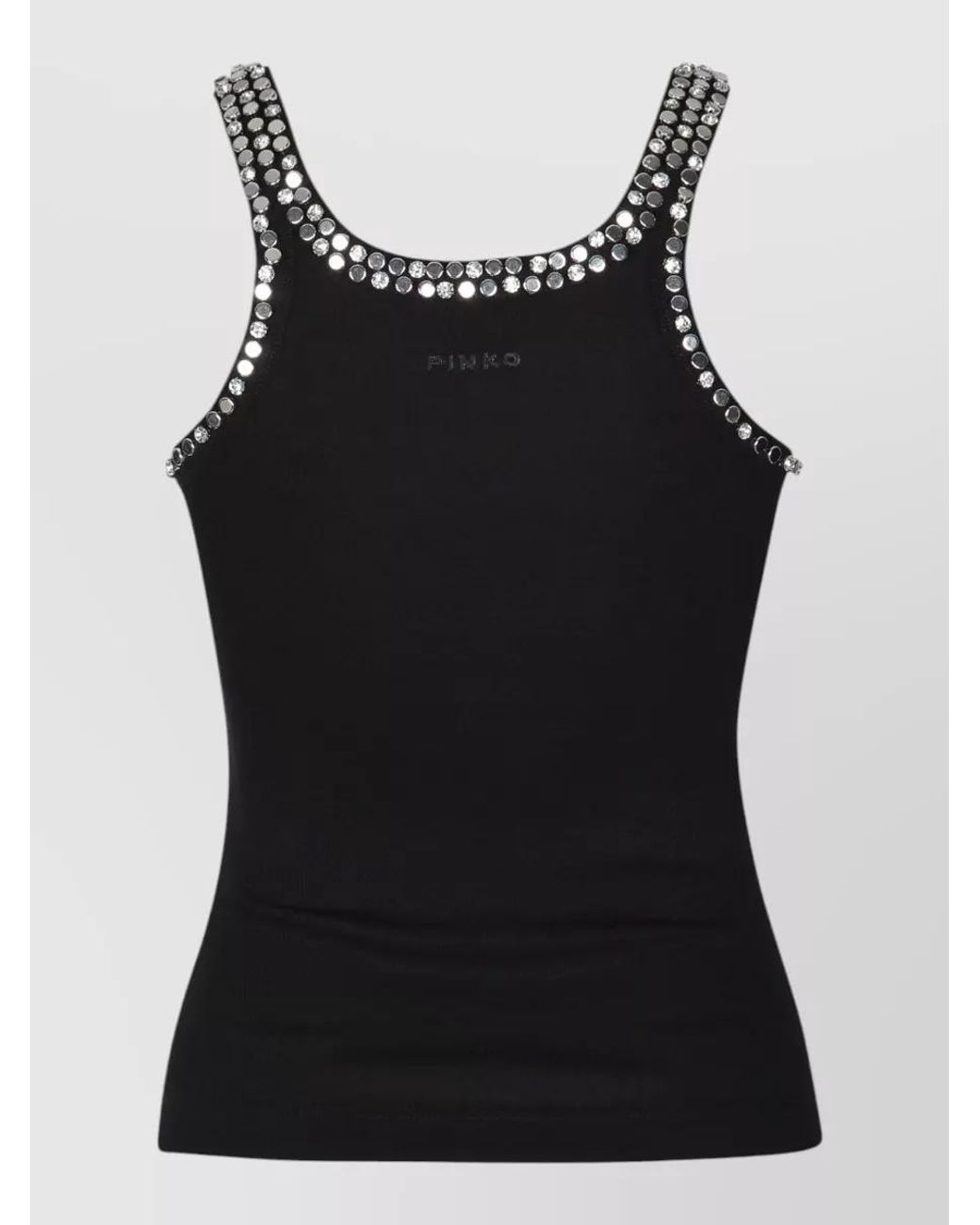 Pinko Black Crystal Embellished Ribbed Tank Top
