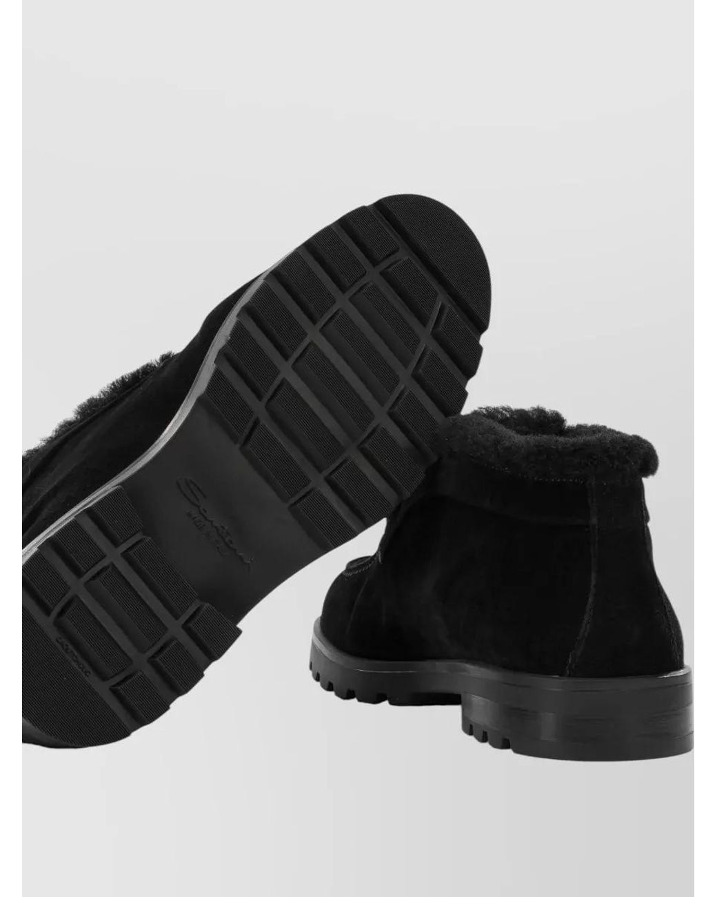 Santoni Black Suede Leather Desert Loafers