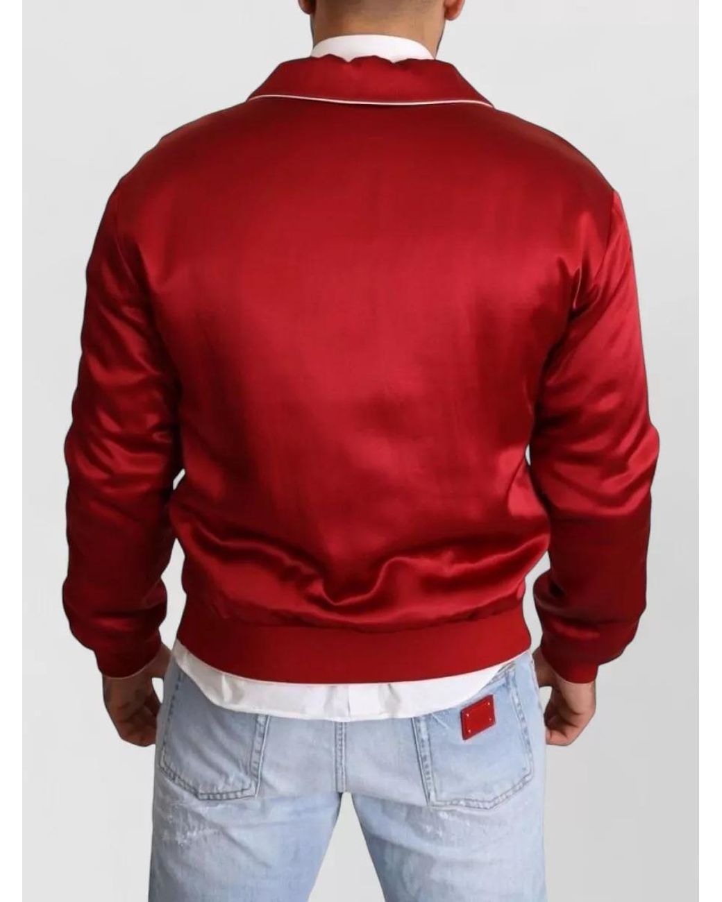 Dolce & Gabbana Red Silk Button Bomber Jacket for men