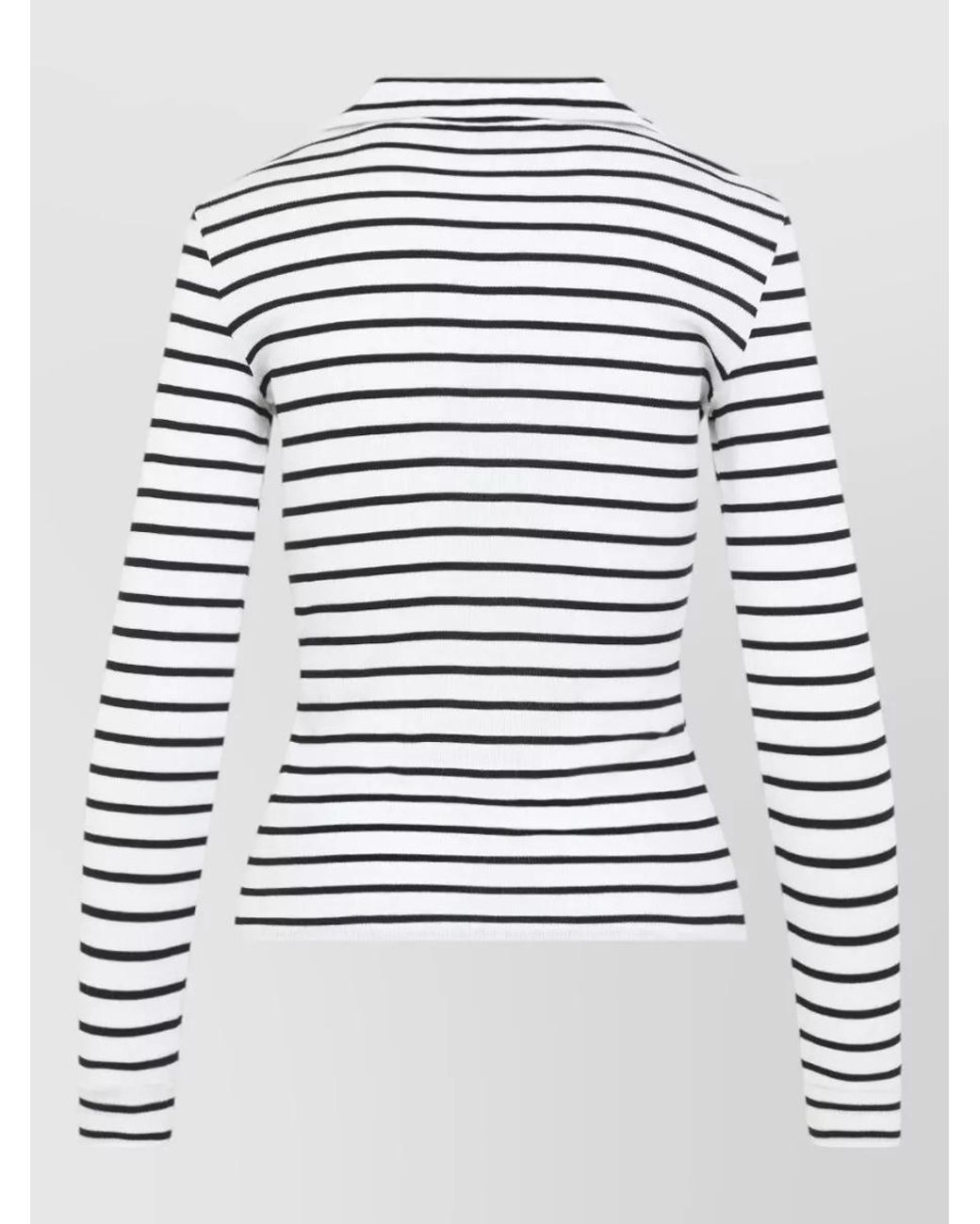 Céline White Silk Striped Long-Sleeve Polo Shirt