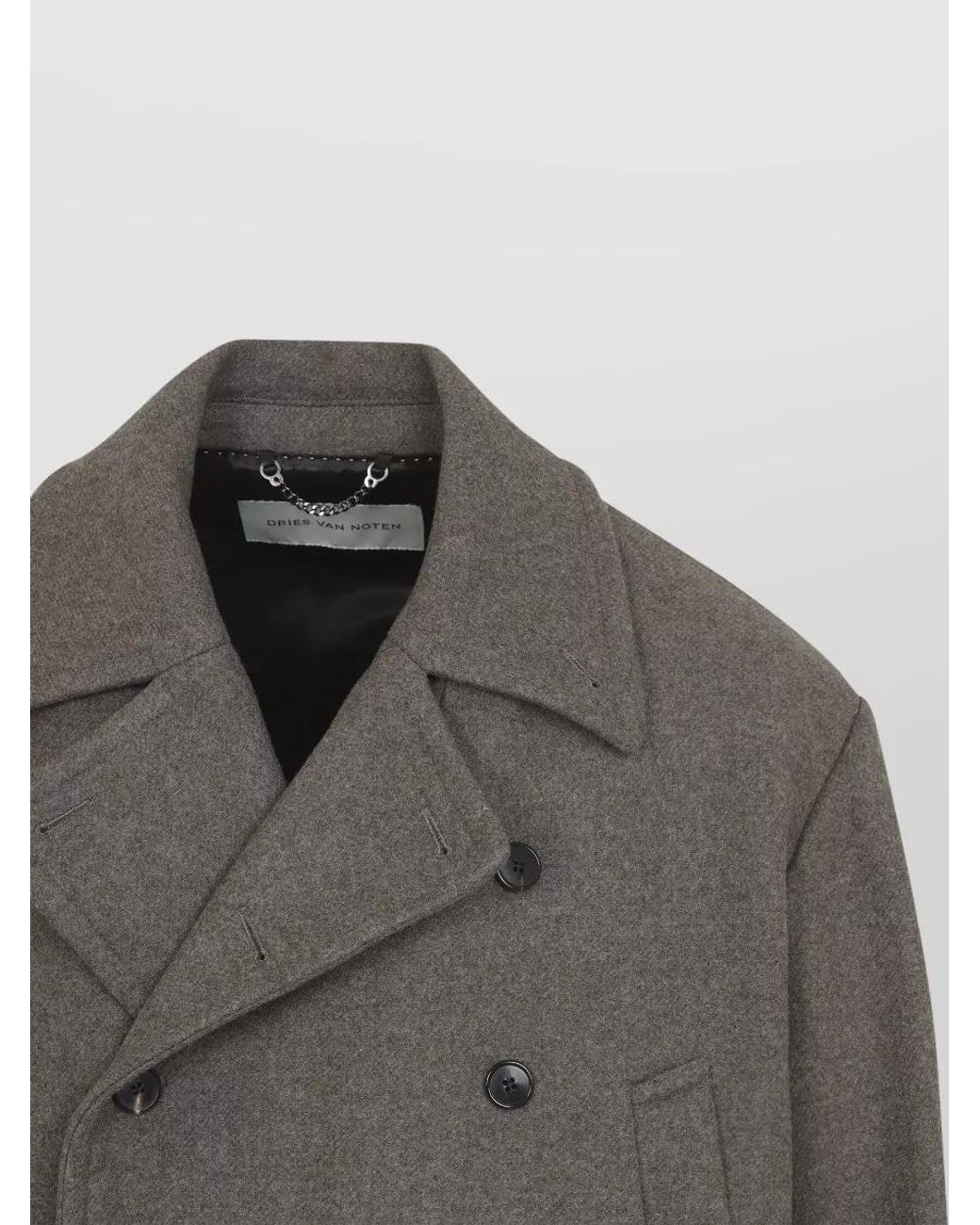 Dries Van Noten Gray Wool Double-Breasted Coat for men