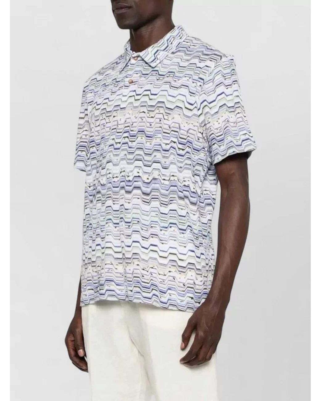 Missoni Gray Cotton Zigzag Short-Sleeve Polo Shirt for men