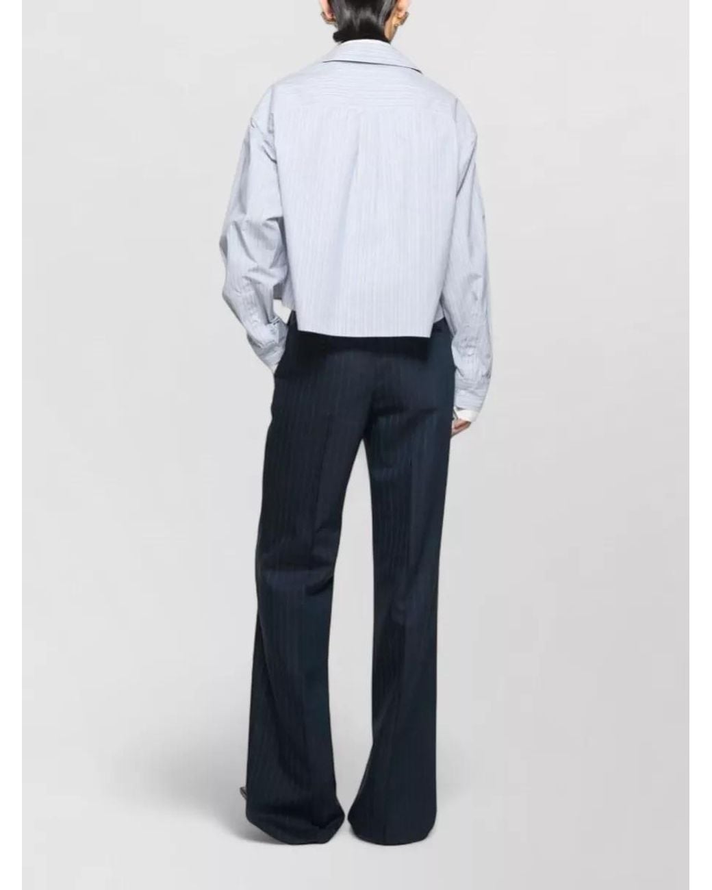 Acne Blue Striped Cropped Layered Organic Cotton Shirt