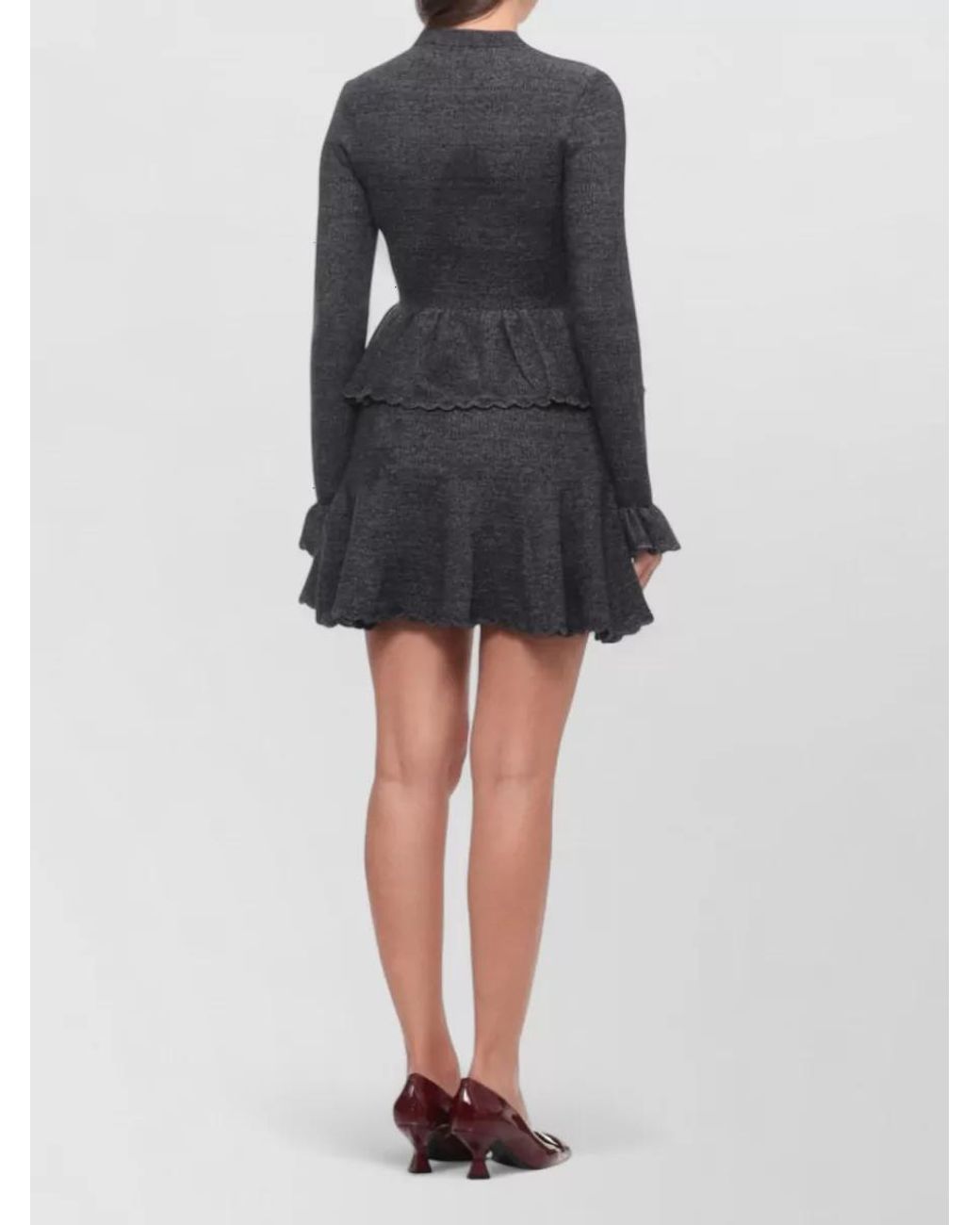 Self-Portrait Black Textured Long-Sleeve Flared Knitted Midi Dress