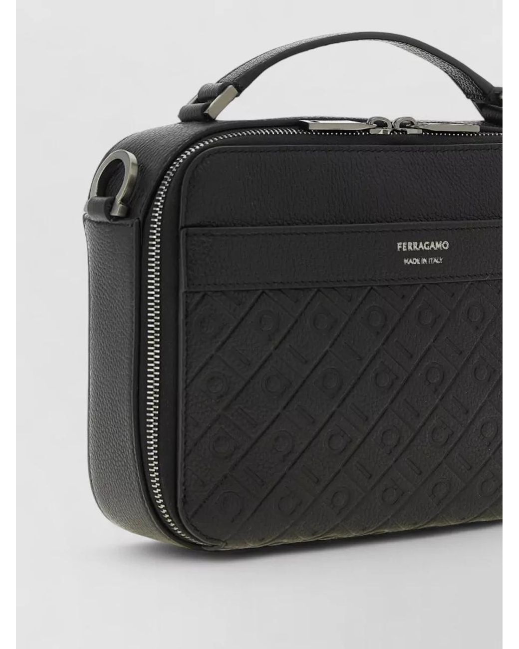 Ferragamo Black Leather Embossed Monogram Shoulder Bag for men