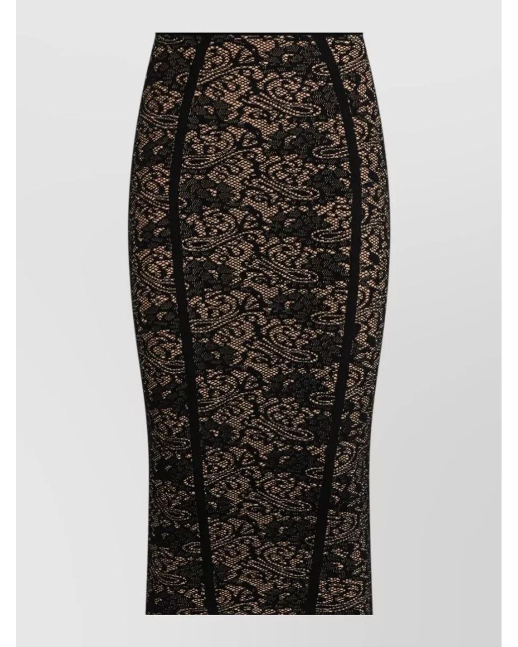 Elisabetta Franchi Black Patterned Fitted Midi Pencil Skirt