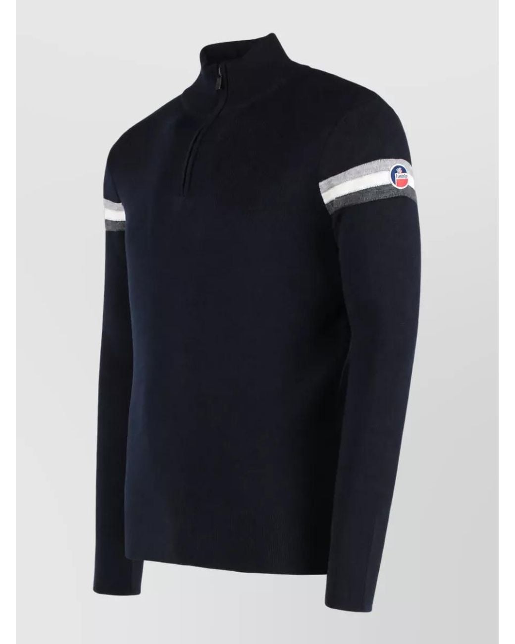 Fusalp Blue Merino Wool Ribbed Half Zip Turtleneck Sweater for men