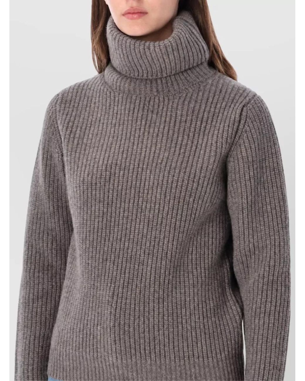 Fortela Gray Cashmere Merino Wool High Neck Sweatshirt