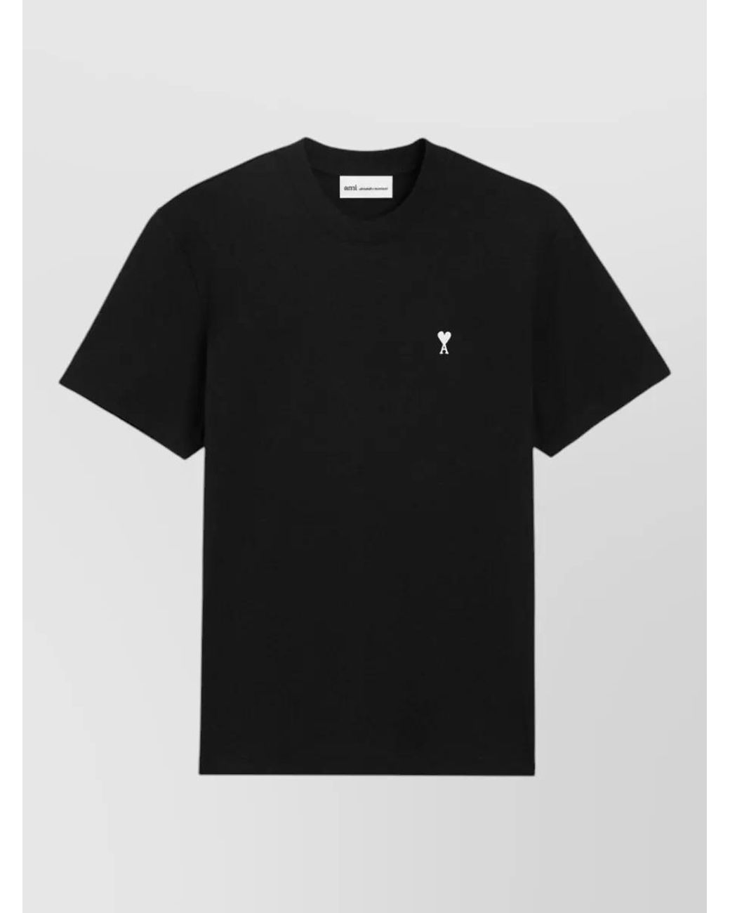 AMI Black Cotton Logo-Embroidered Short-Sleeve T-Shirt for men