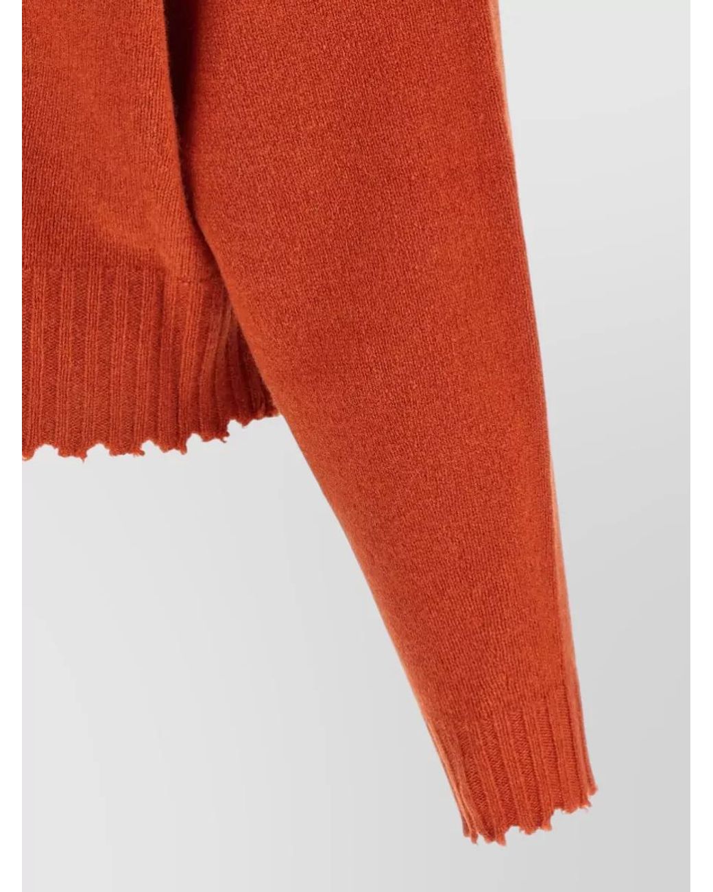 Nude Orange Cashmere V-Neck Fringed-Hem Sweater