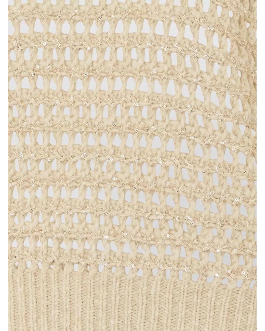 Brunello Cucinelli Natural Sequin-Embellished Open-Knit Wool-Silk Sweater
