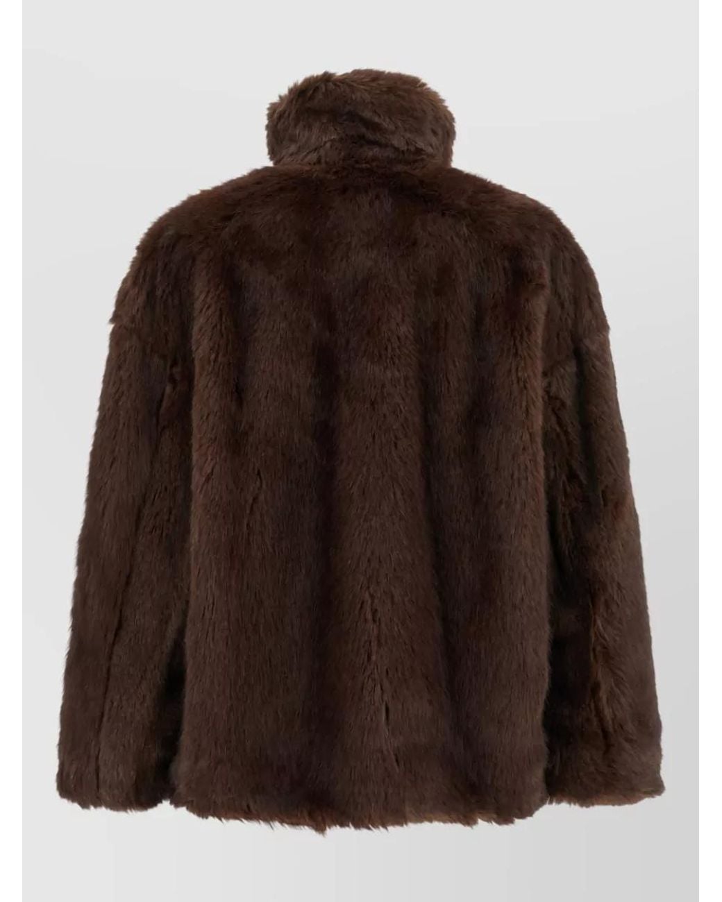Thelatest Brown Oversized Double-Breasted Faux Fur Coat