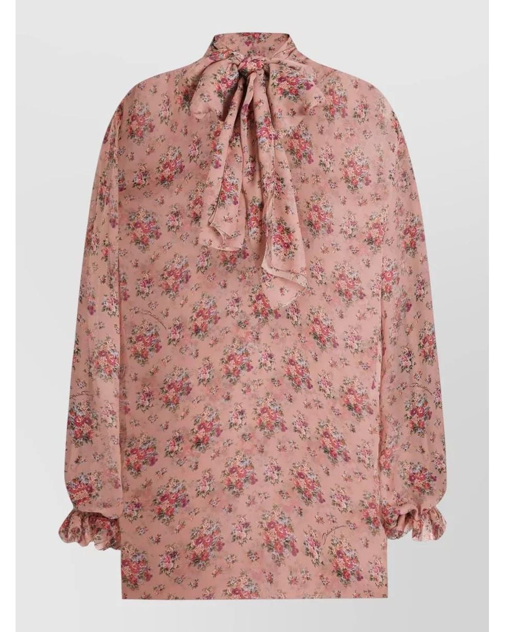 Dolce & Gabbana Pink Silk Floral Print Long-Sleeve Blouse