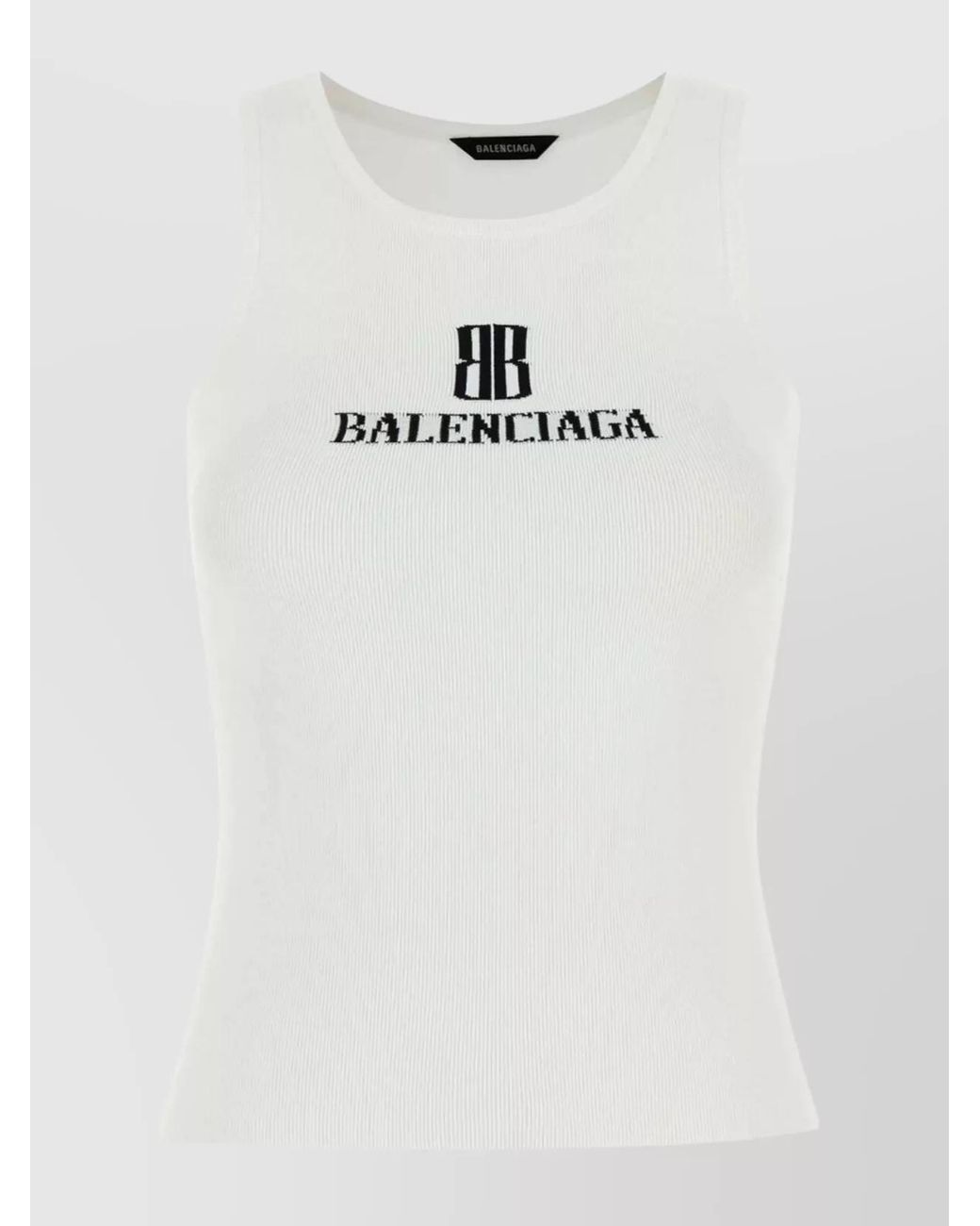 Balenciaga White Ribbed Slim-Fit Logo Tank Top