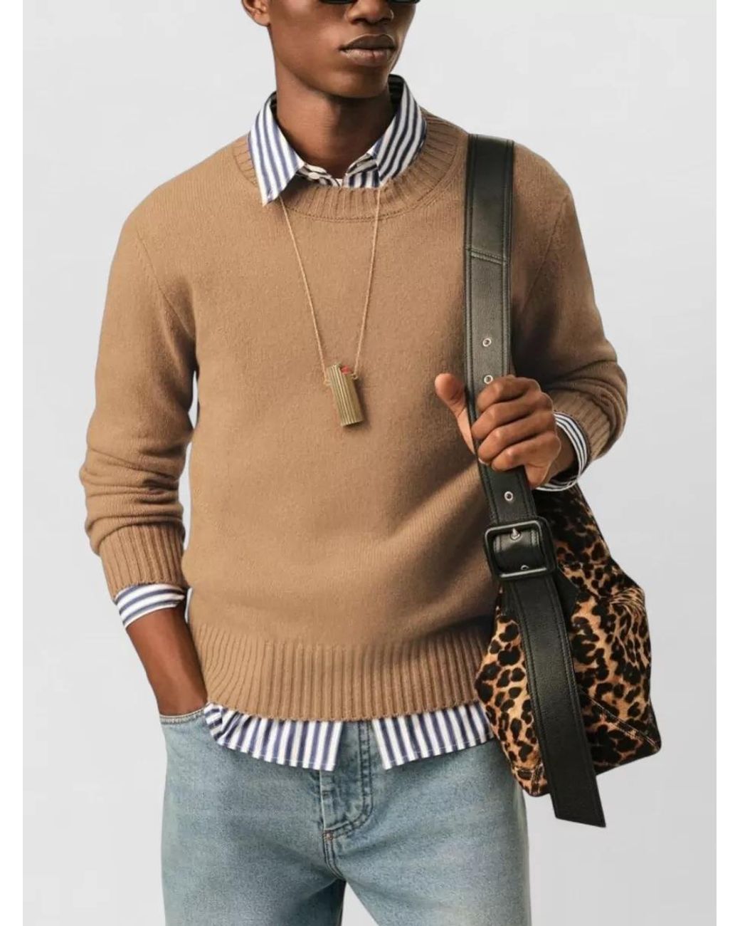 AMI Natural Cashmere Crewneck Sweater for men