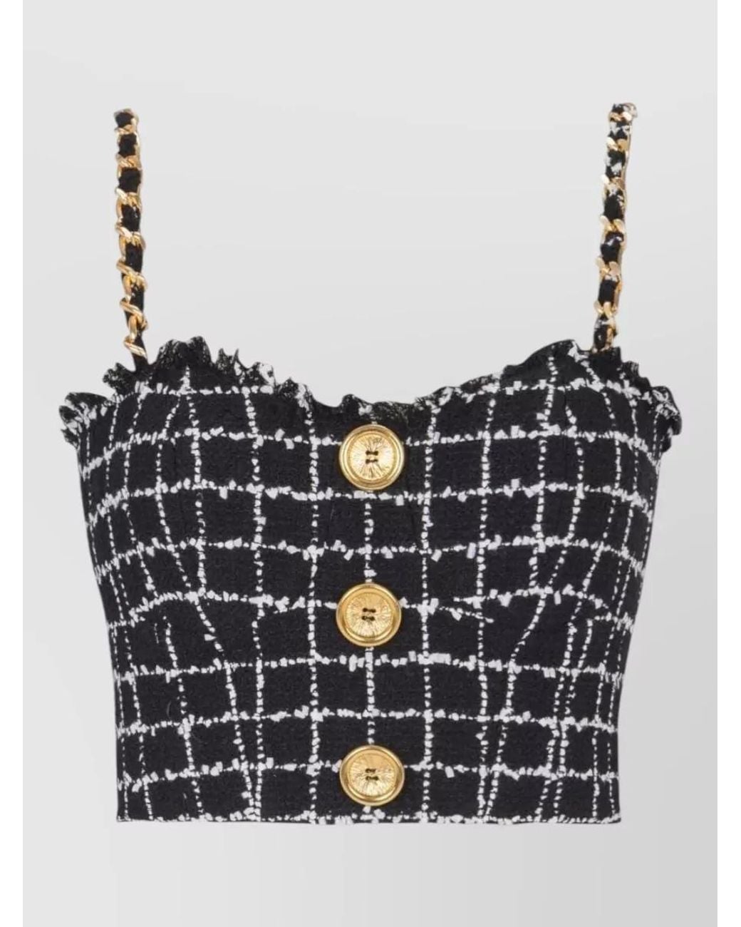 Balmain Gray Buttoned Tweed Tank Top