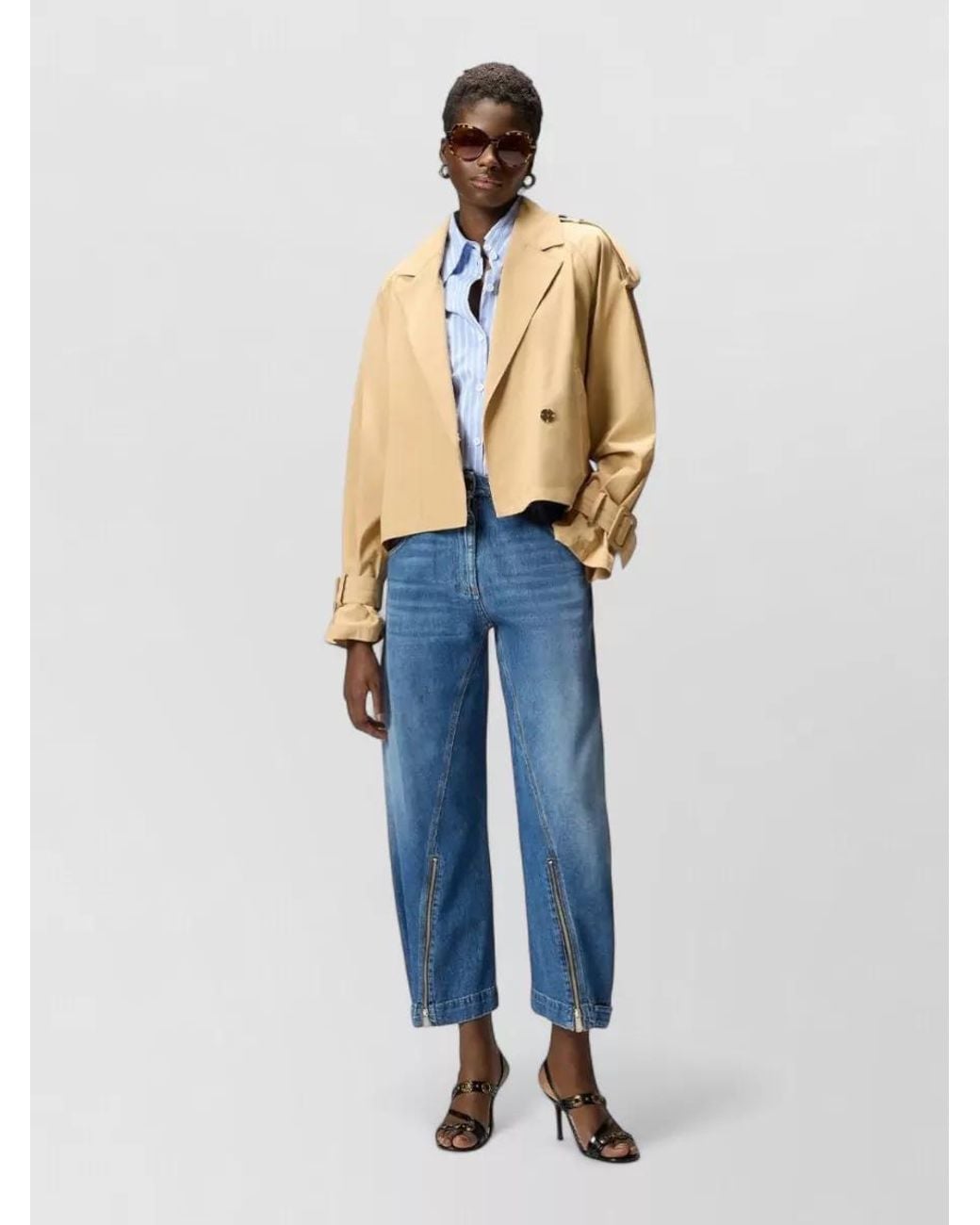 Pinko Natural Cotton Short Double-Breasted Trench Coat