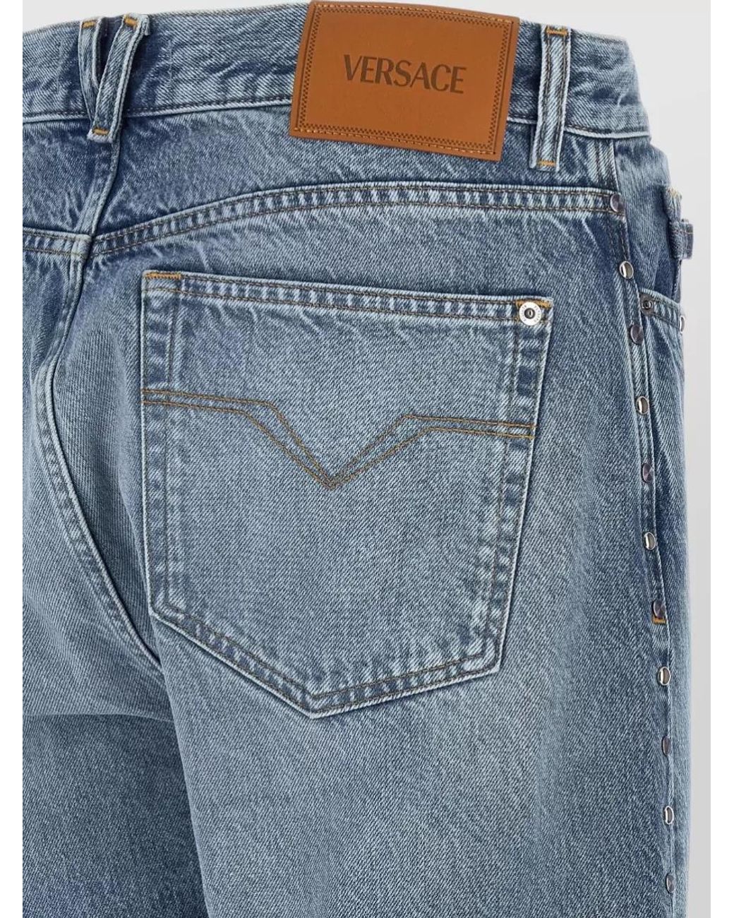 Versace Blue Studded Straight-Leg Denim Jeans for men