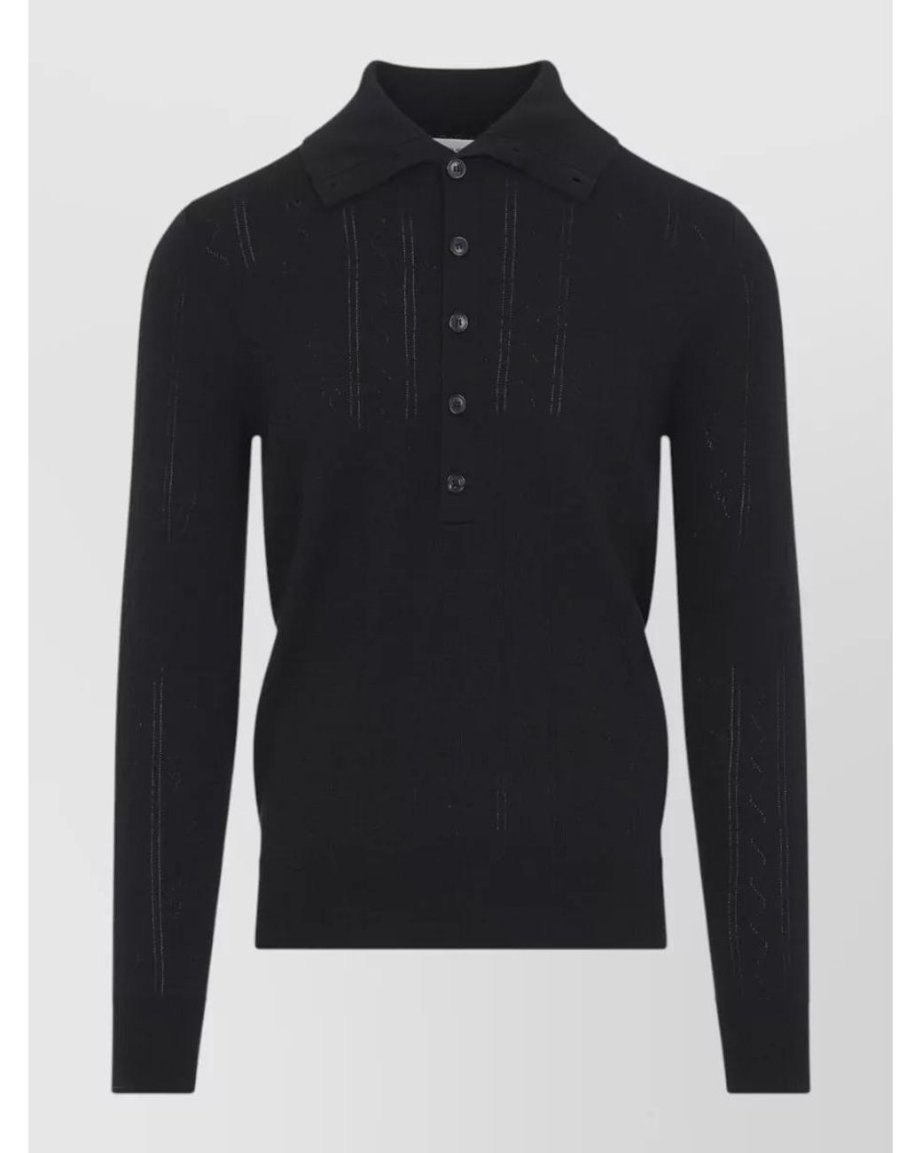 Dries Van Noten Blue Fine-Knit Virgin Wool Cotton Long-Sleeve Polo Cardigan for men