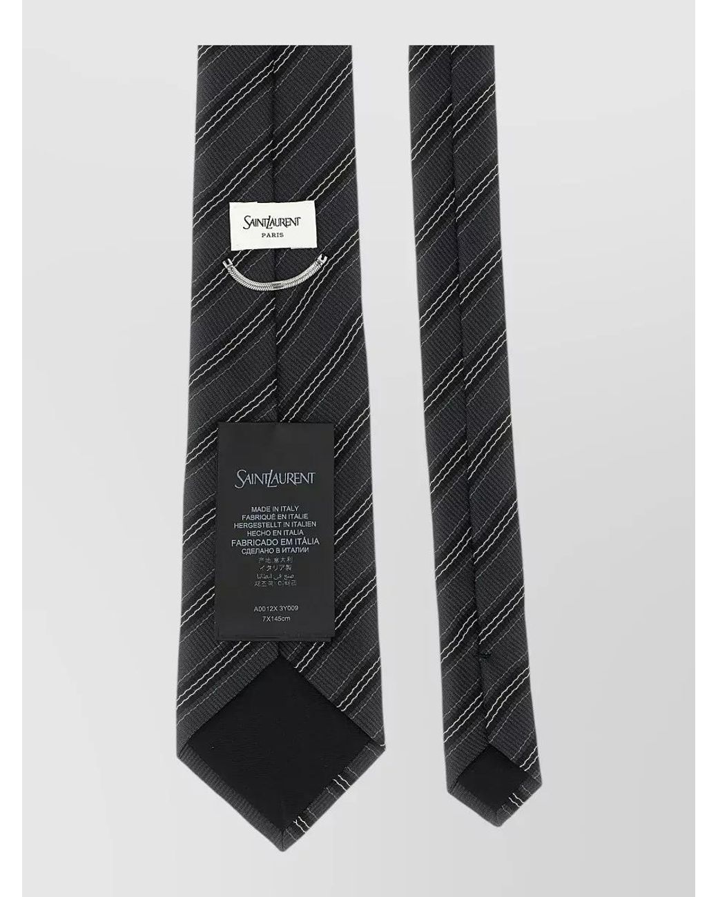 Saint Laurent Black Silk Striped Tie for men