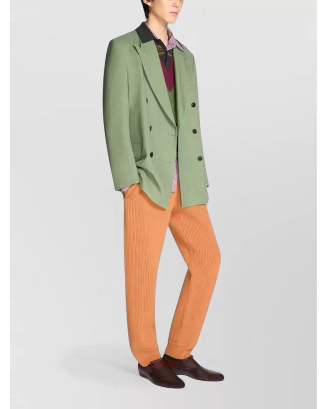 Dries Van Noten Green Wool Oversized Double-Breasted Blazer for men