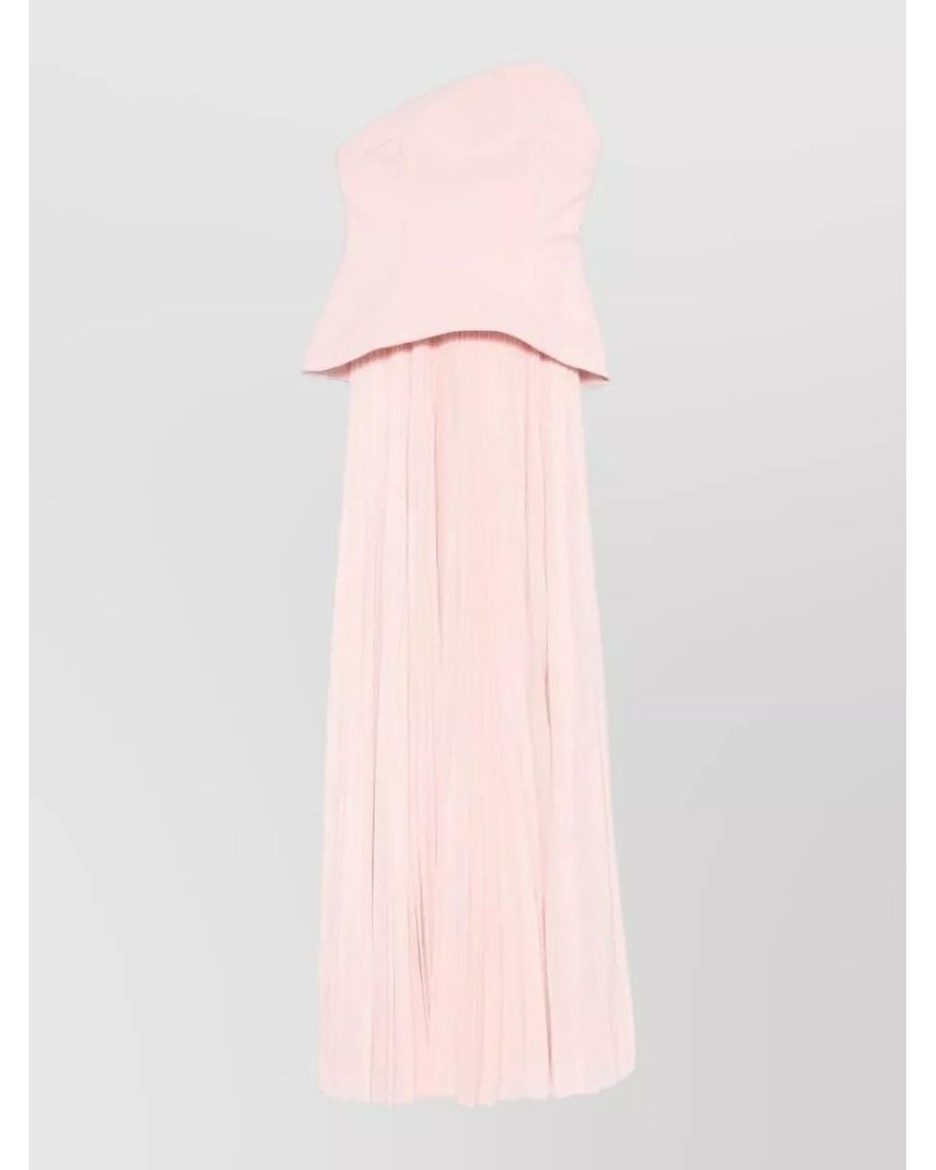 Solace London Pink Pleated Strapless Asymmetric Peplum Maxi Dress