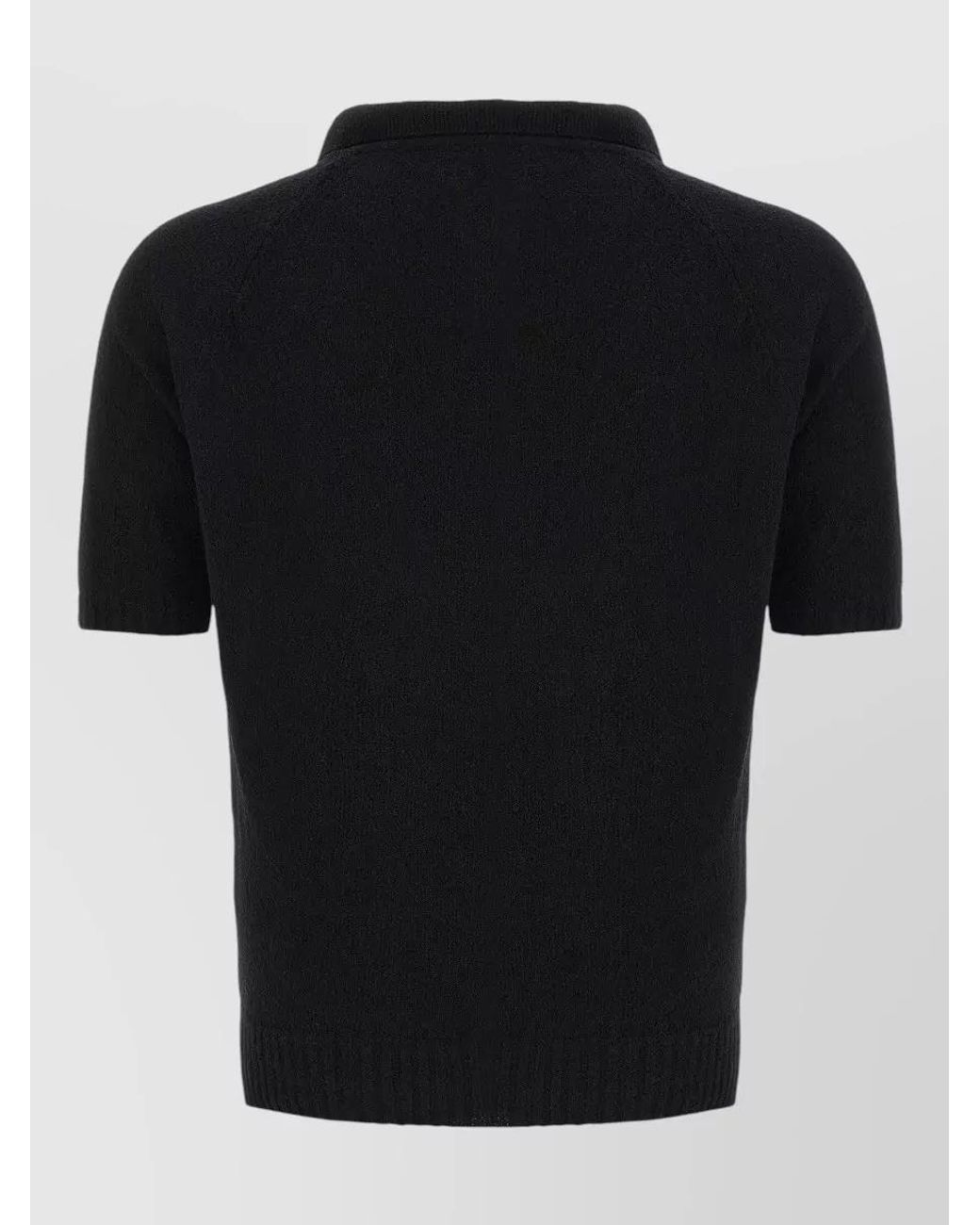 Ma'ry'ya Black Bouclé Cotton Short-Sleeve Polo Shirt for men