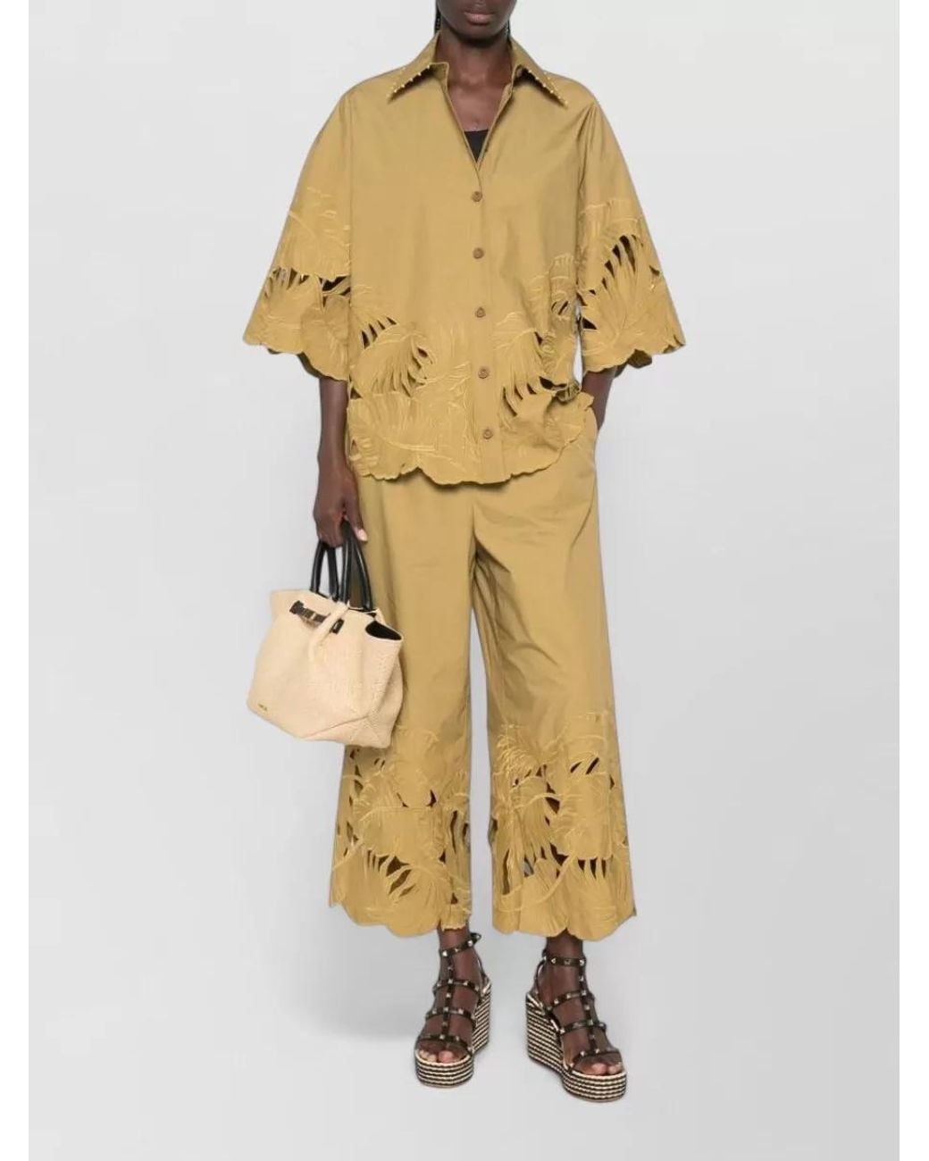 Zimmermann Yellow Embroidered Cotton Cutout Tailored Shorts