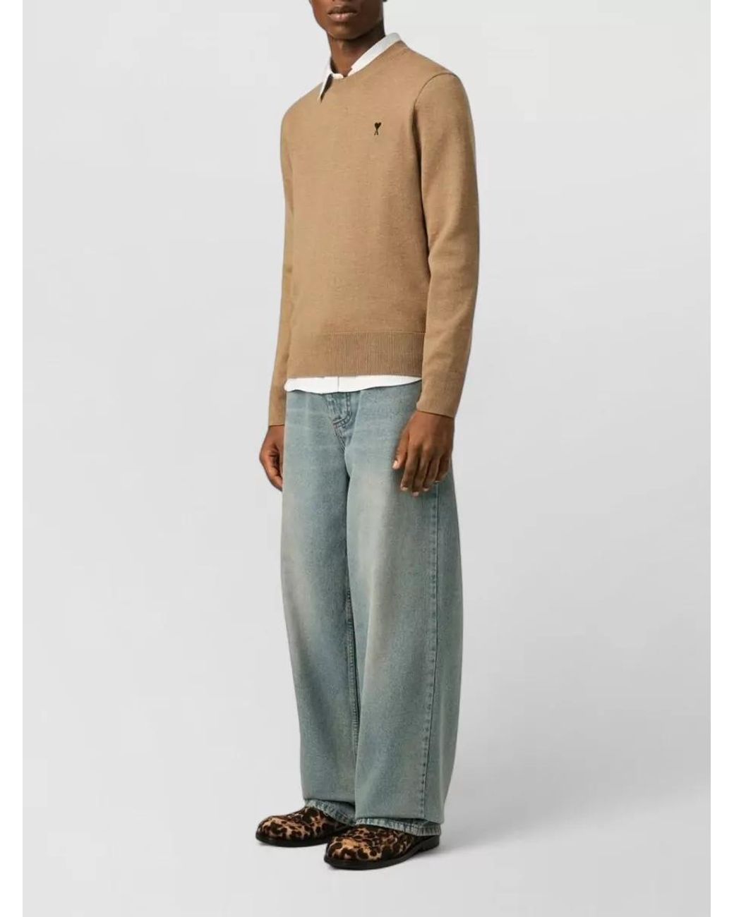 AMI Natural Wool Crewneck Sweater for men
