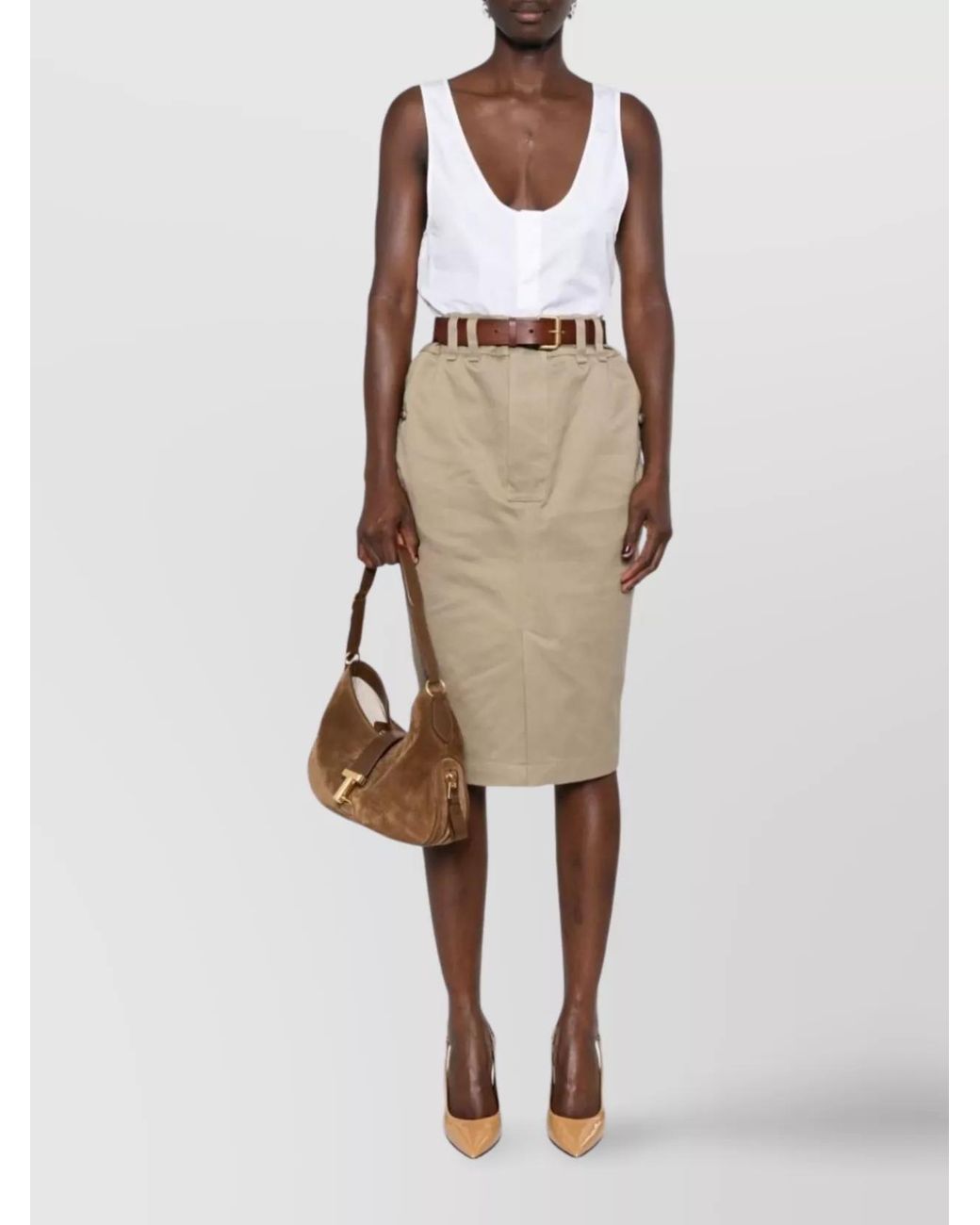 Saint Laurent White Cotton Poplin Sleeveless U-Neck Top