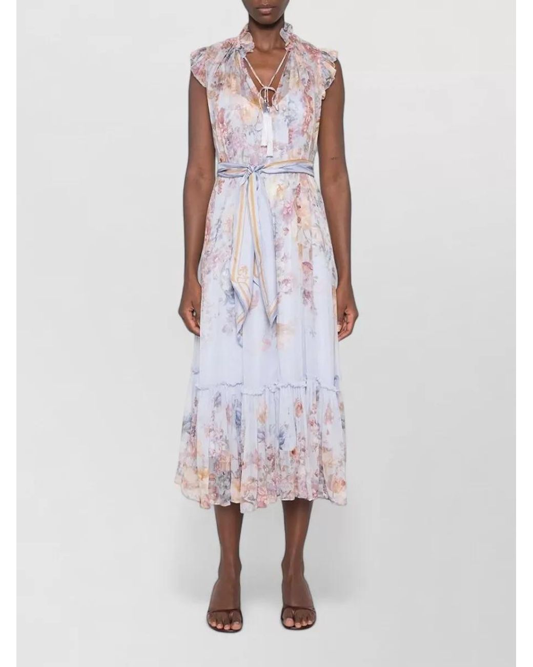 Zimmermann White Printed Sleeveless V-Neck Midi Dress