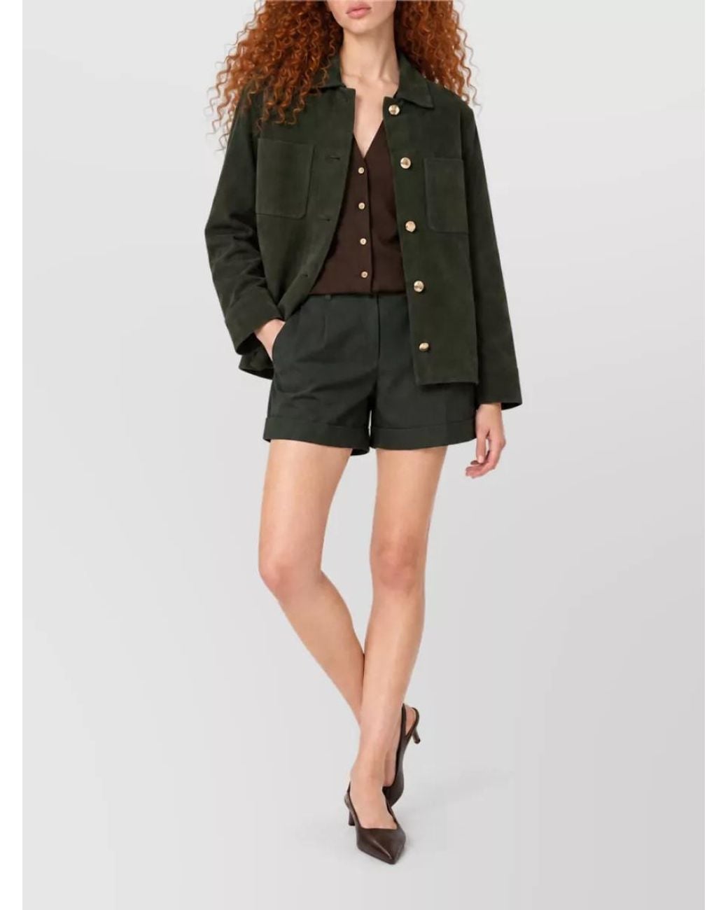 Max Mara Green Leather Single Breasted Coat